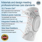 Knee brace with features highlighted on a white background