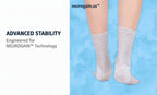 Anti Fatigue Bamboo Foot Sleeves with features highlighted on a blue background